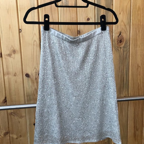Bebe Midi Silver Sequin Skirt - Picture 1 of 3